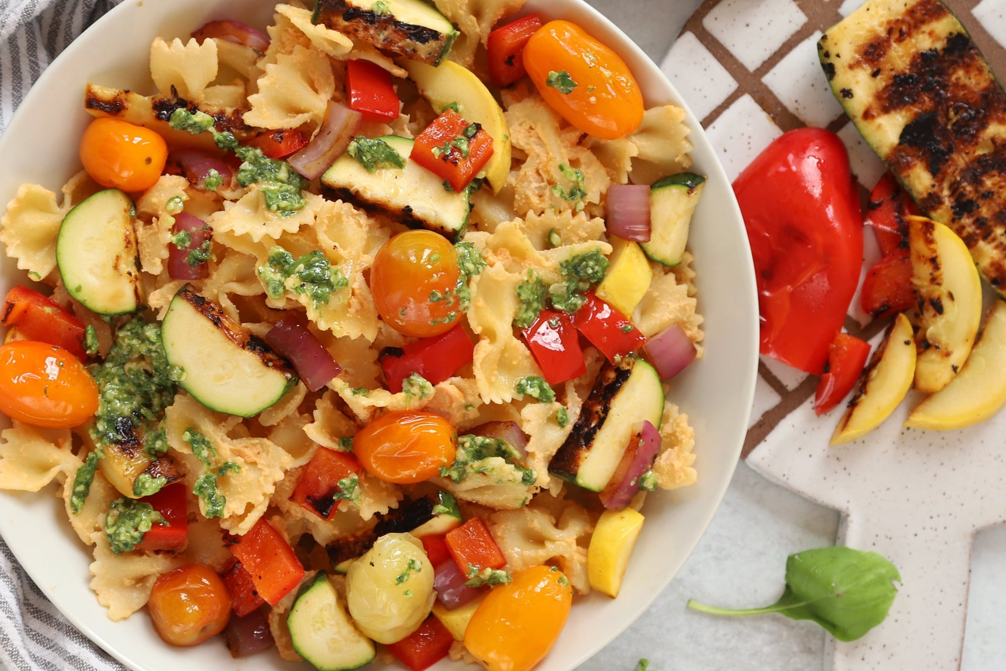 Creamy Lemon Pesto Pasta with Roasted Vegetables