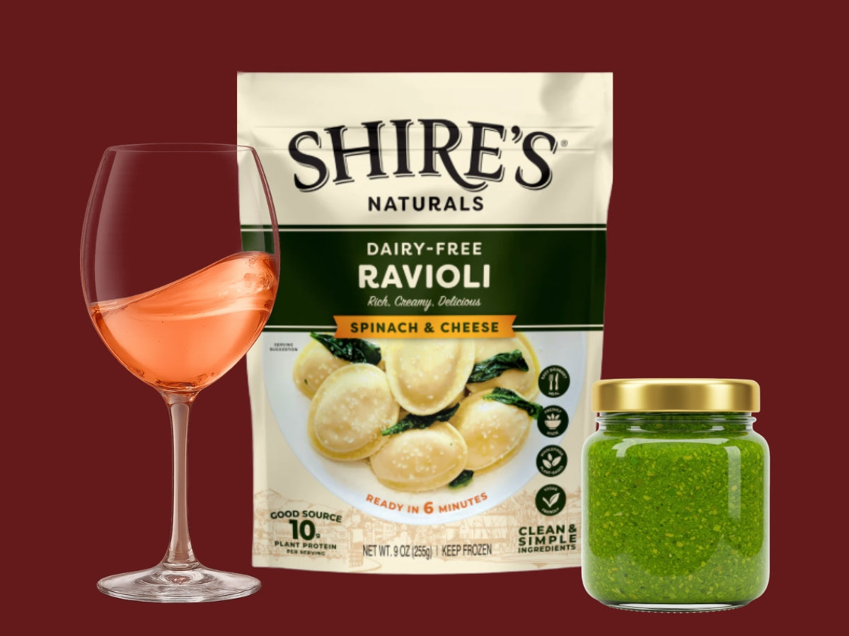 Try Shire's Naturals dairy-free spinach and cheese ravioli with pesto and rose for a simple, satisfying dinner. 