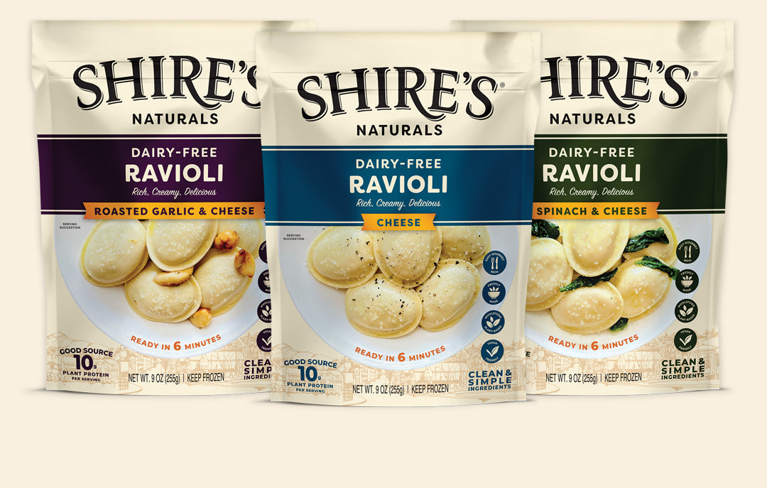 Shire's Ravioli Packaging, Roasted Garlic and Cheese, Cheese, Spinach and  Cheese